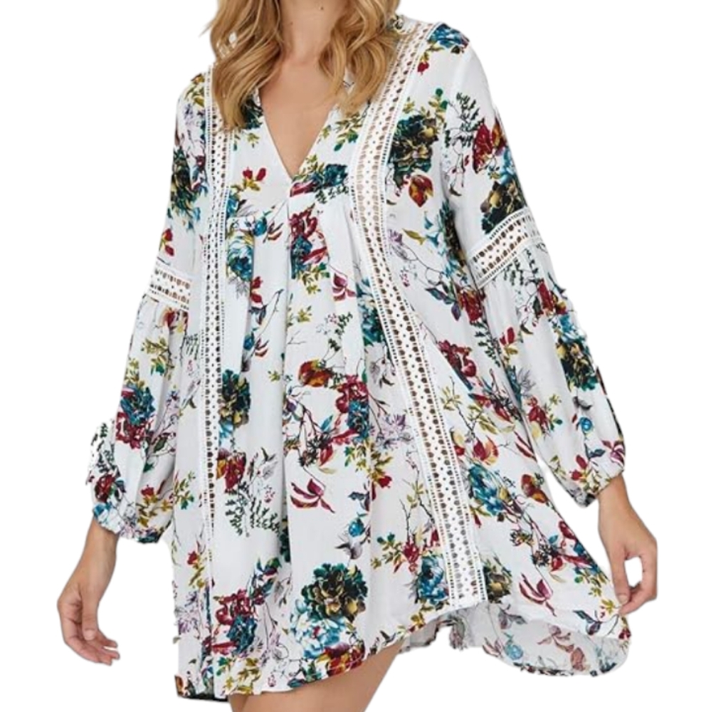 R. Vivimos white floral boho tent dress. Large NWT
